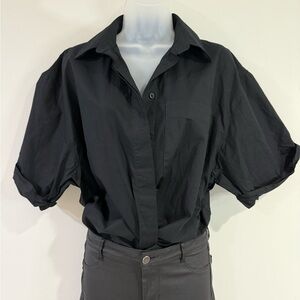 Zara Black Casual Button Down Shirt with Voluminous Sleeves
